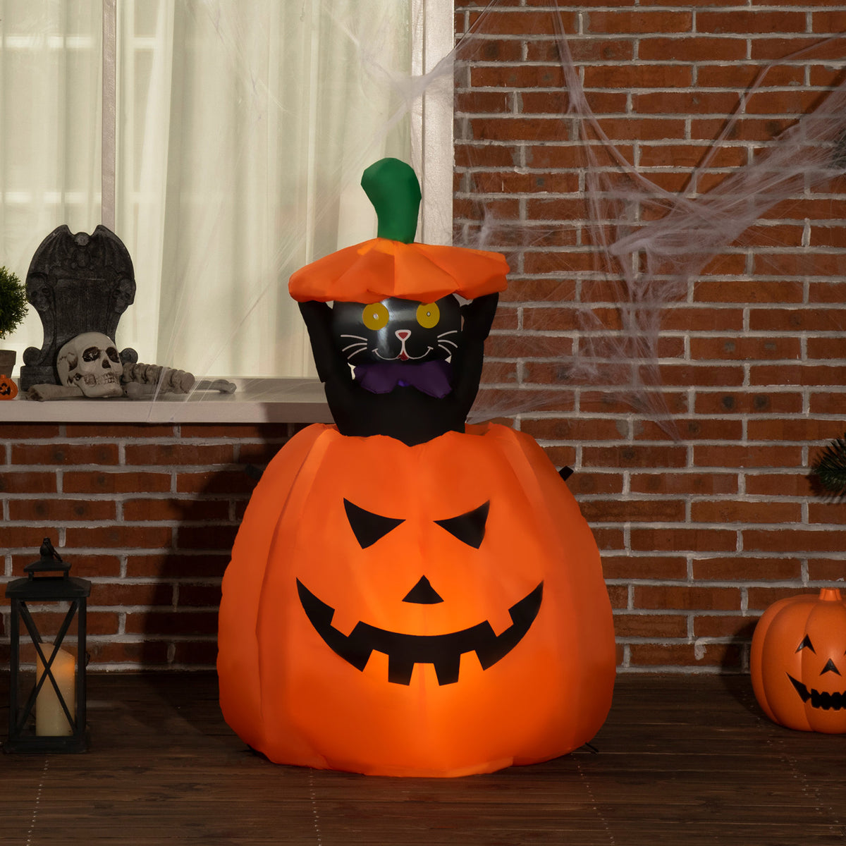Aufblasbare Halloween-Deko mit Kürbis, Katze und LEDs