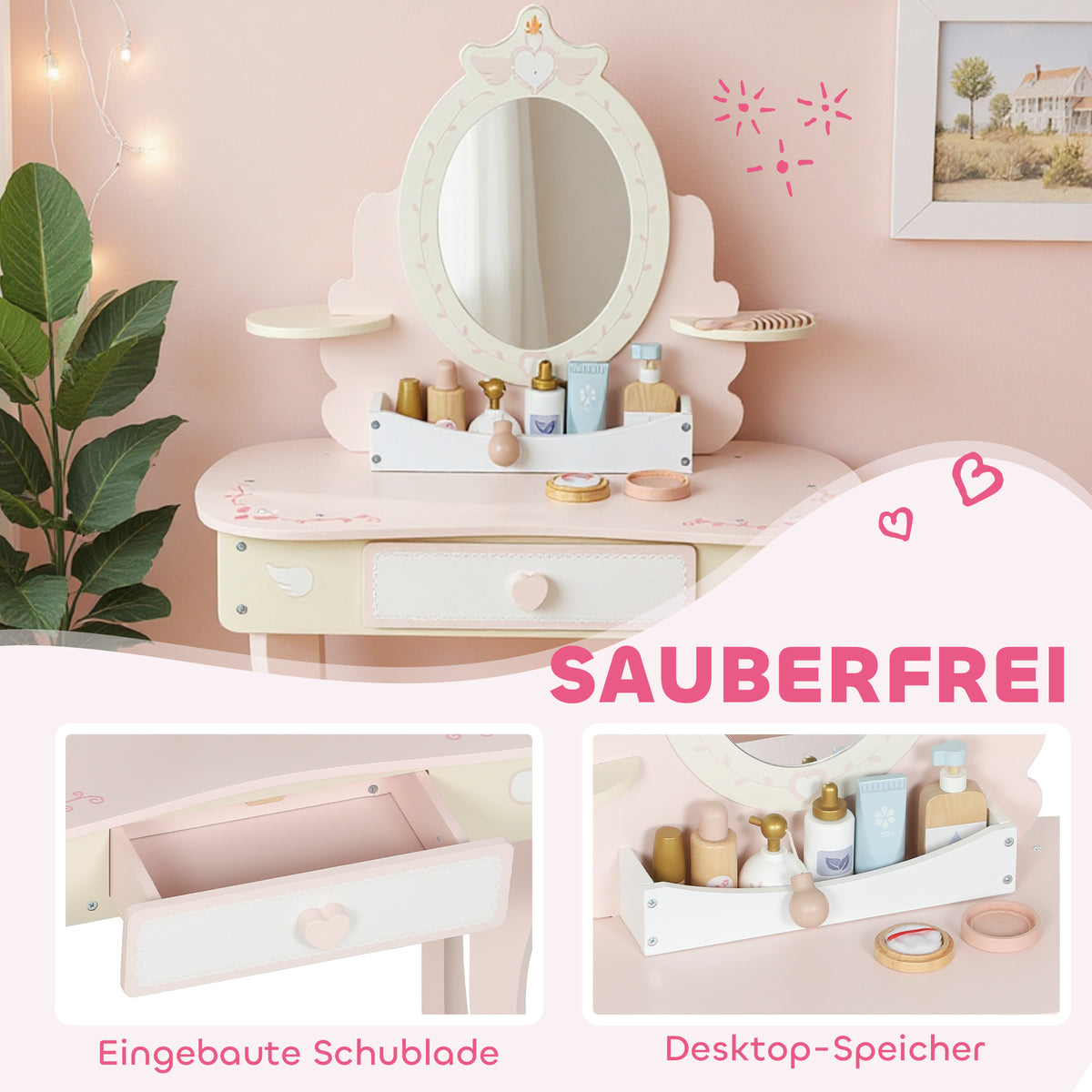 2-in-1 Kinderschminktisch mit abnehmbarem Spiegel