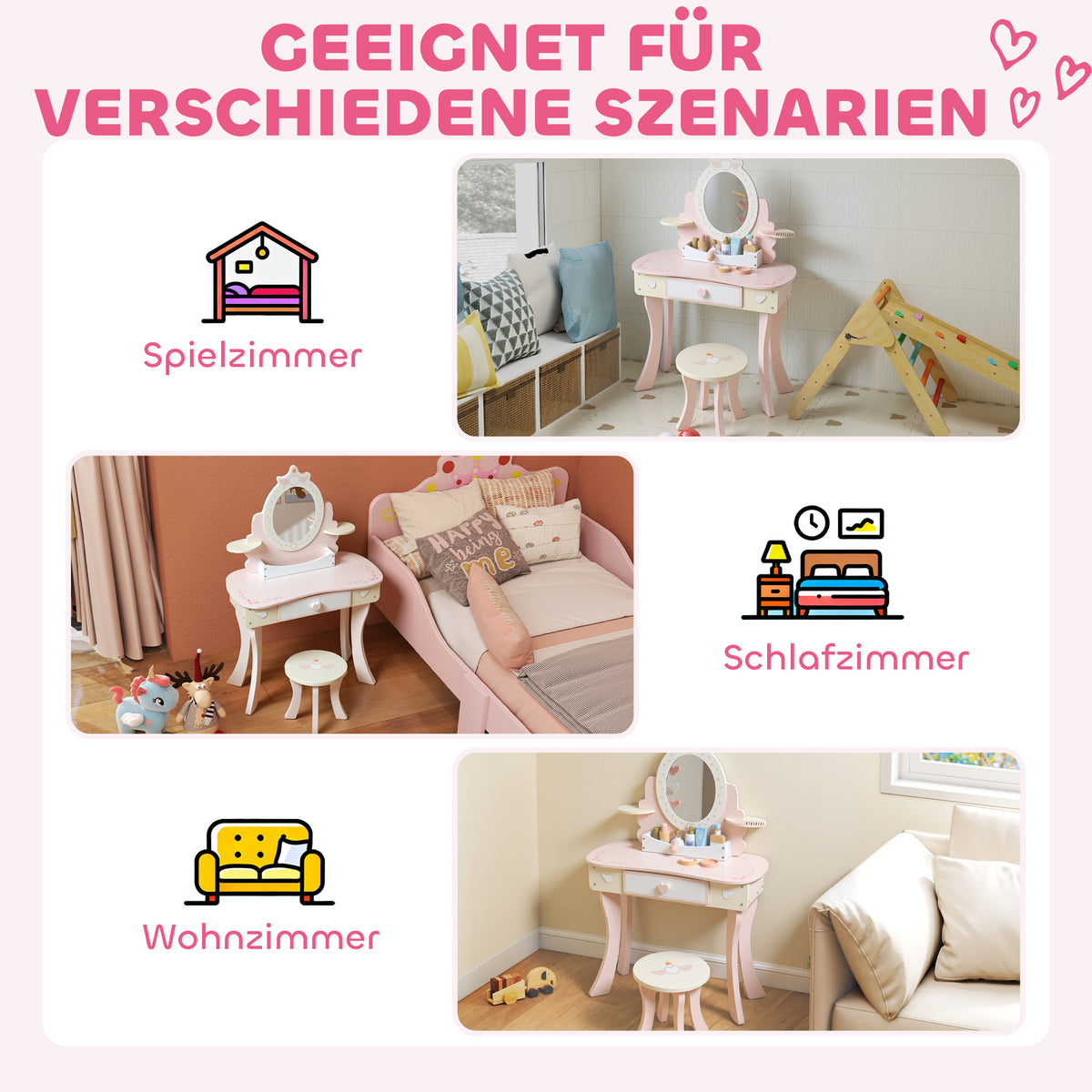 2-in-1 Kinderschminktisch mit abnehmbarem Spiegel
