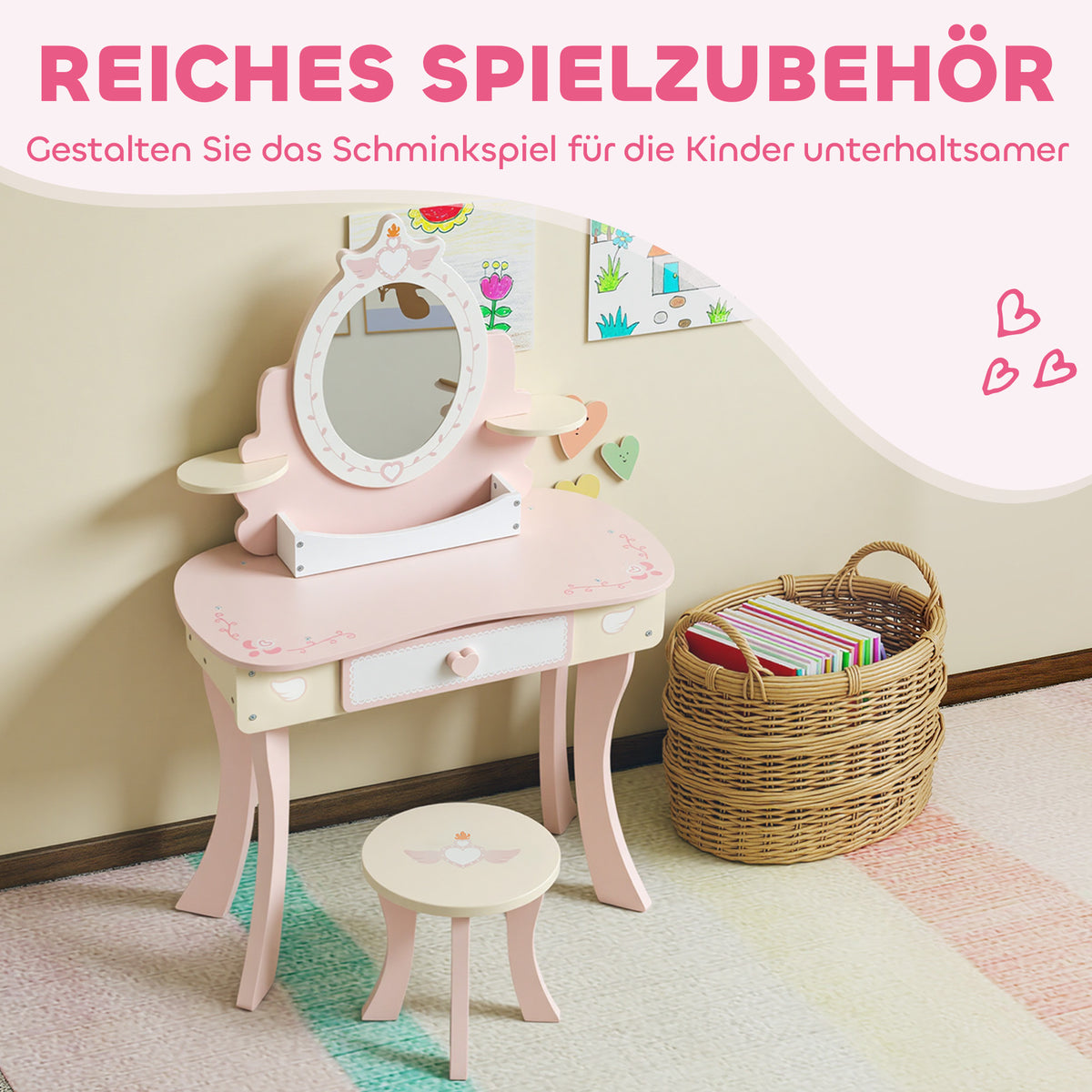 2-in-1 Kinderschminktisch mit abnehmbarem Spiegel