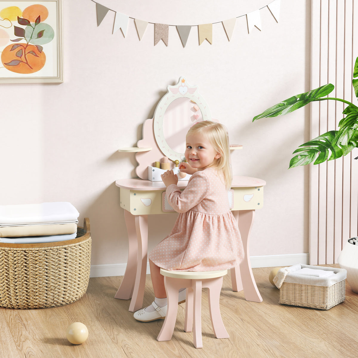 2-in-1 Kinderschminktisch mit abnehmbarem Spiegel