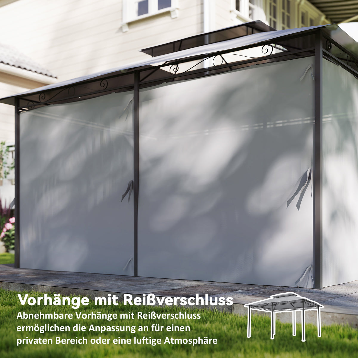 Gartenpavillon mit Doppeldach und Seitenwänden