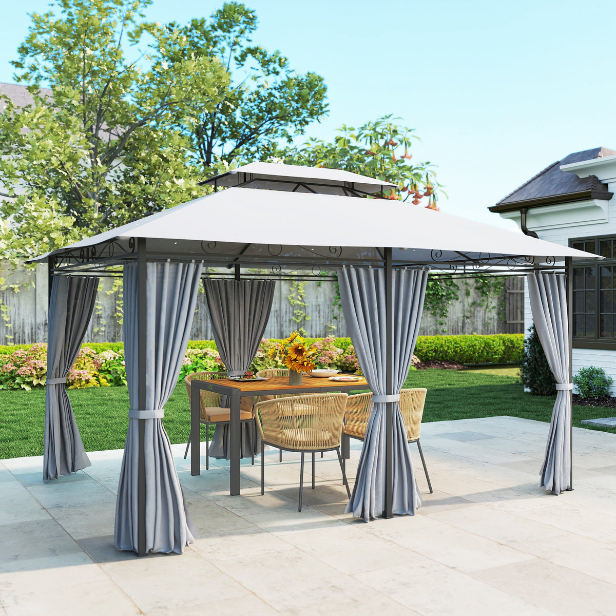 Gartenpavillon mit Doppeldach und Seitenwänden
