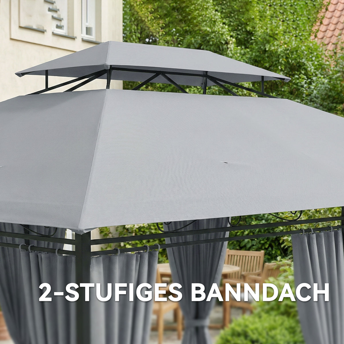 Gartenpavillon mit Doppeldach und Seitenwänden