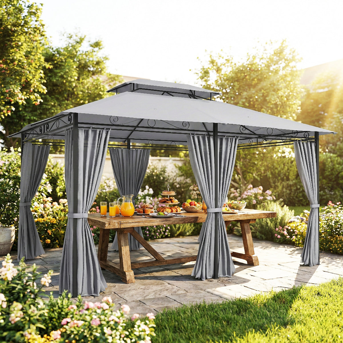 Gartenpavillon mit Doppeldach und Seitenwänden
