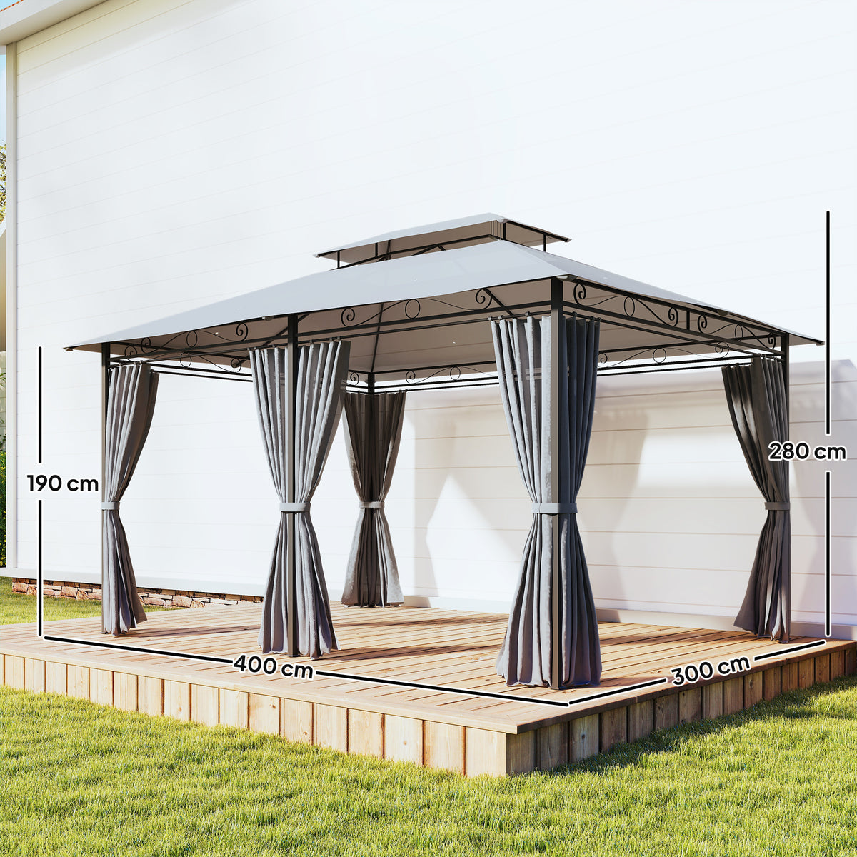 Gartenpavillon mit Doppeldach und Seitenwänden