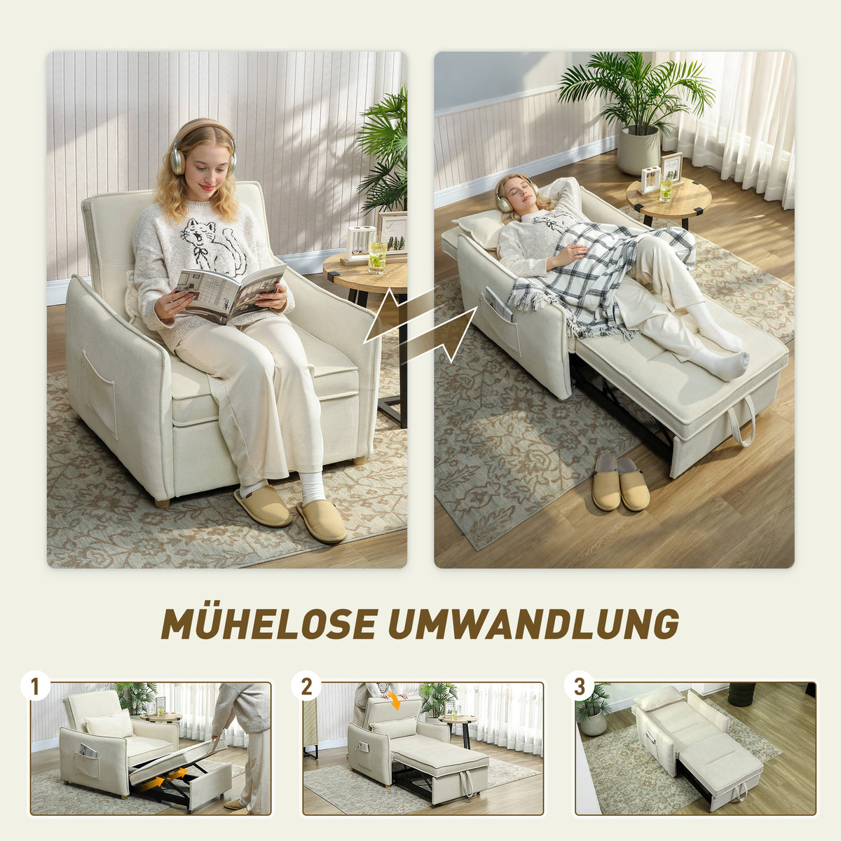 3-in-1-Schlafsessel mit verstellbarer Rückenlehne