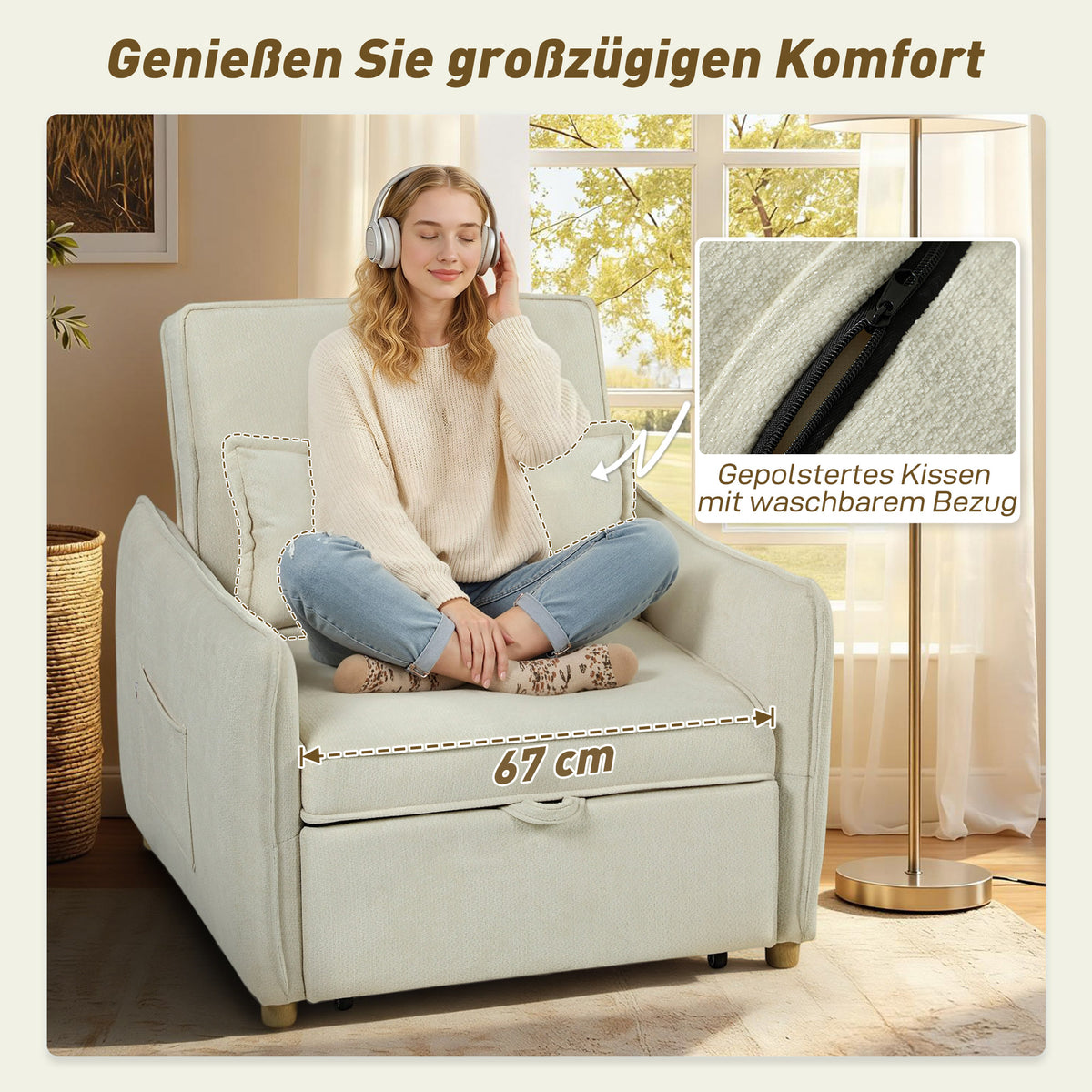 3-in-1-Schlafsessel mit verstellbarer Rückenlehne