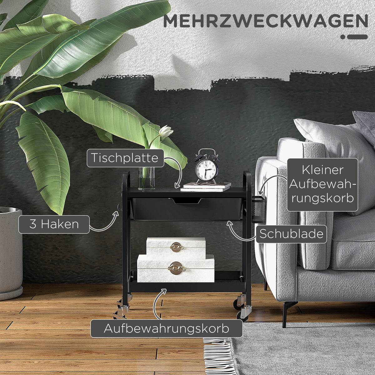 Küchenwagen mit Stauraum und vier Rollen