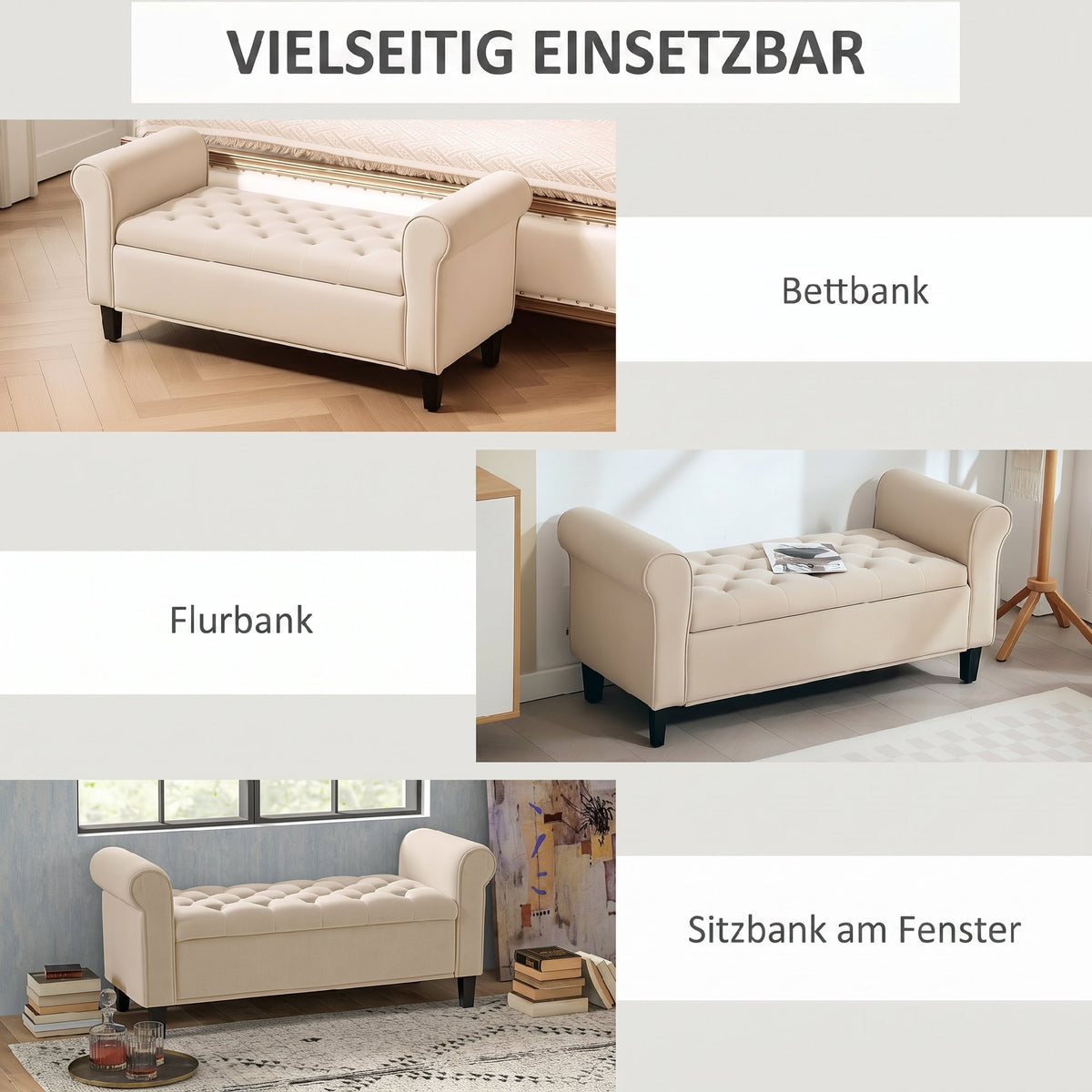 Polsterbank mit Stauraum und Knopfheftung