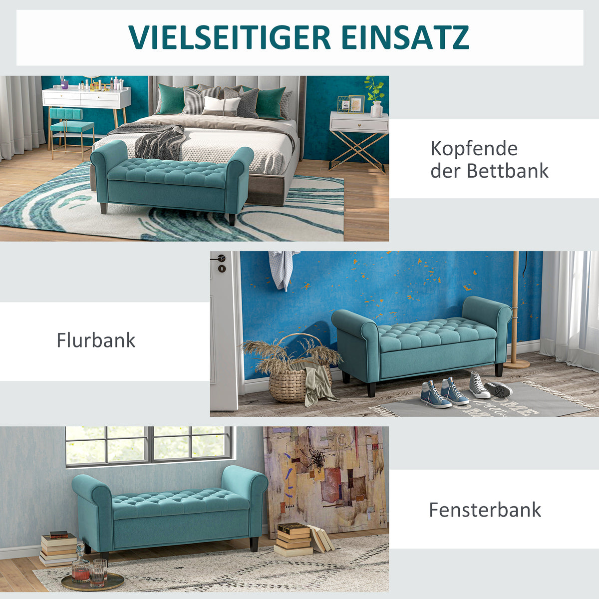 Polsterbank mit Stauraum und Knopfheftung