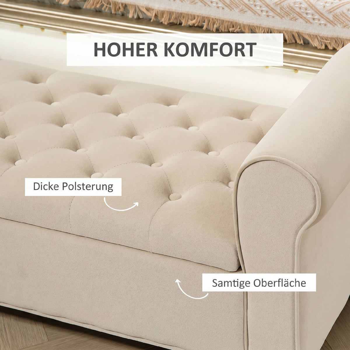 Polsterbank mit Stauraum und Knopfheftung