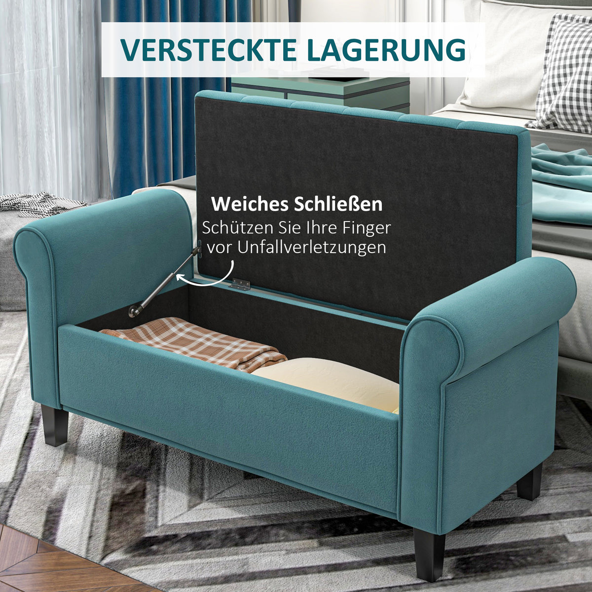 Polsterbank mit Stauraum und Knopfheftung