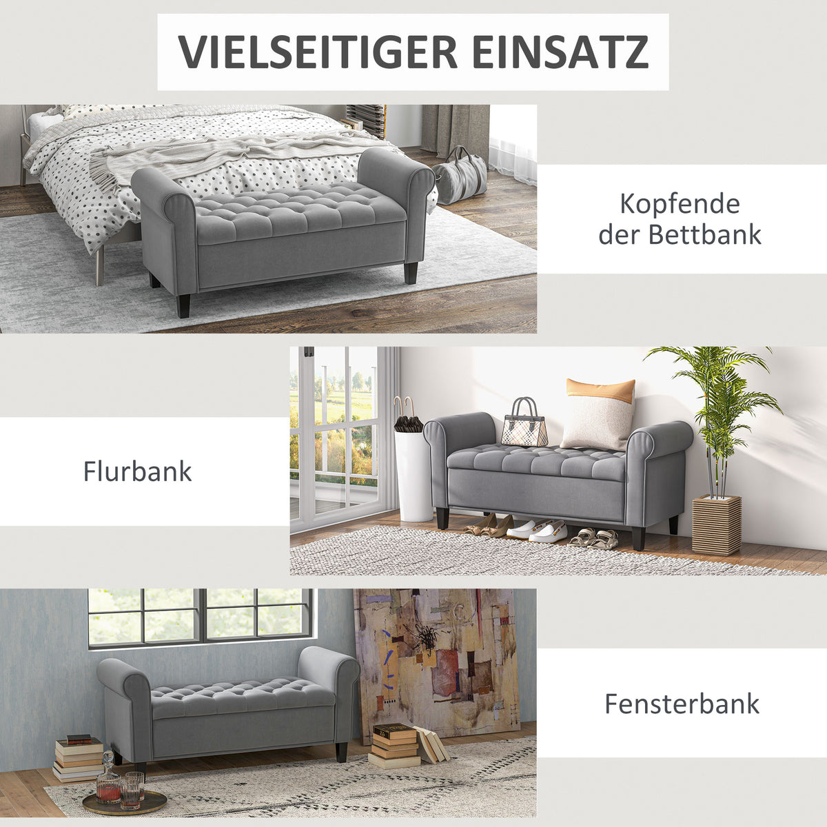 Polsterbank mit Stauraum und Knopfheftung