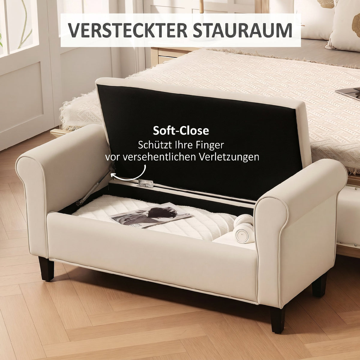 Polsterbank mit Stauraum und Knopfheftung