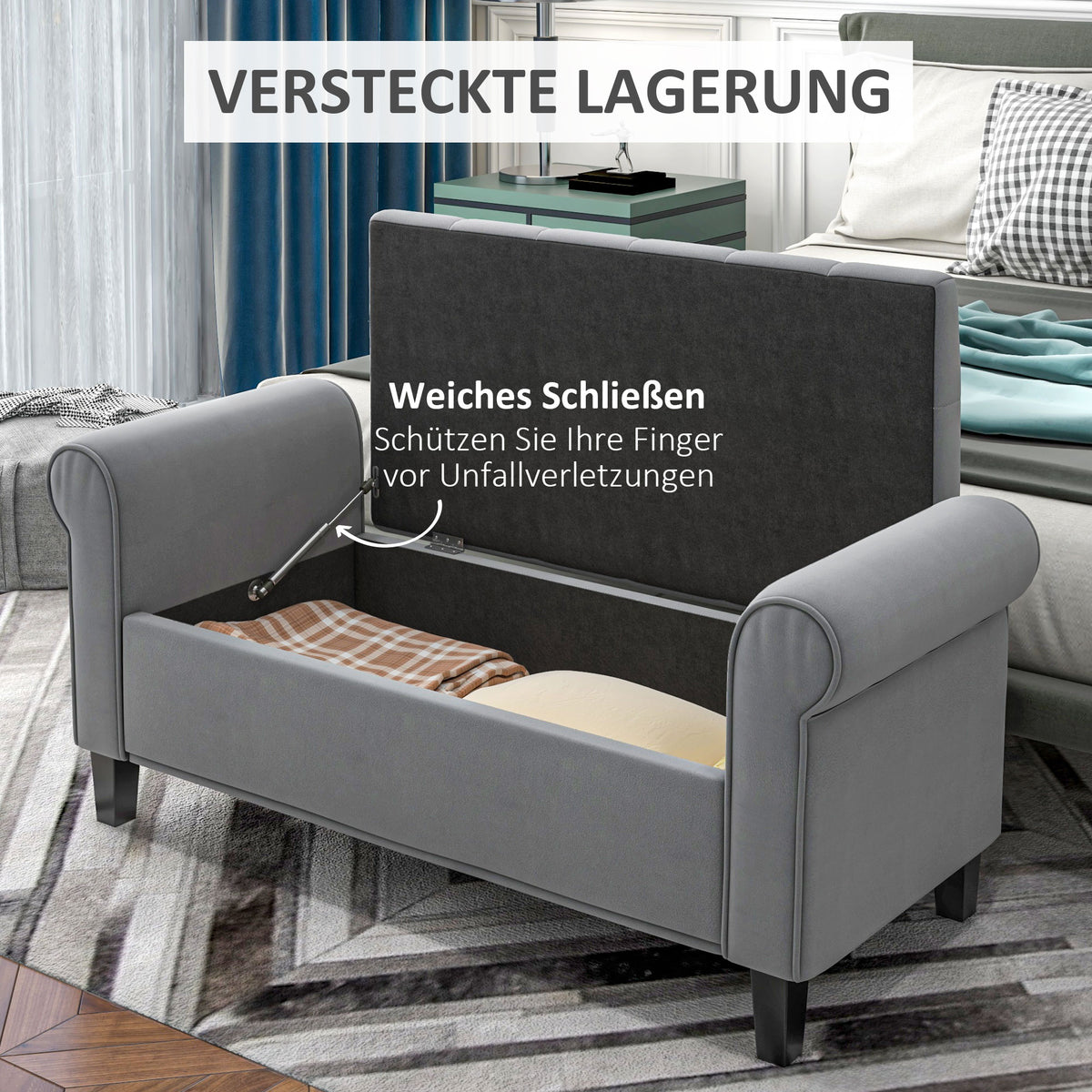 Polsterbank mit Stauraum und Knopfheftung