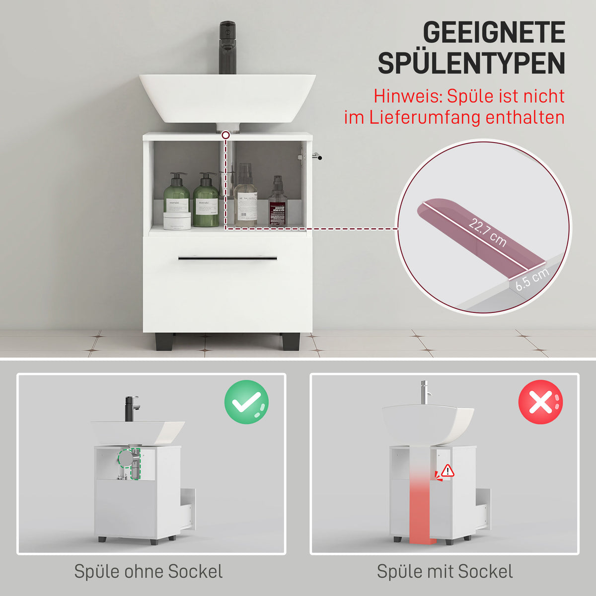 Badezimmerunterschrank mit U-Ausschnitt und Schublade