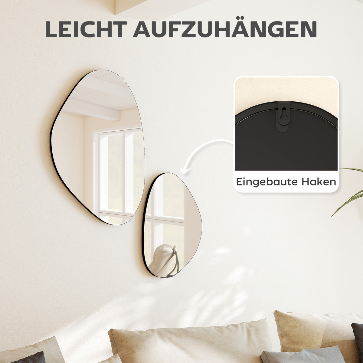 2-teiliges Wandspiegel-Set in Kieselform mit Metallrahmen