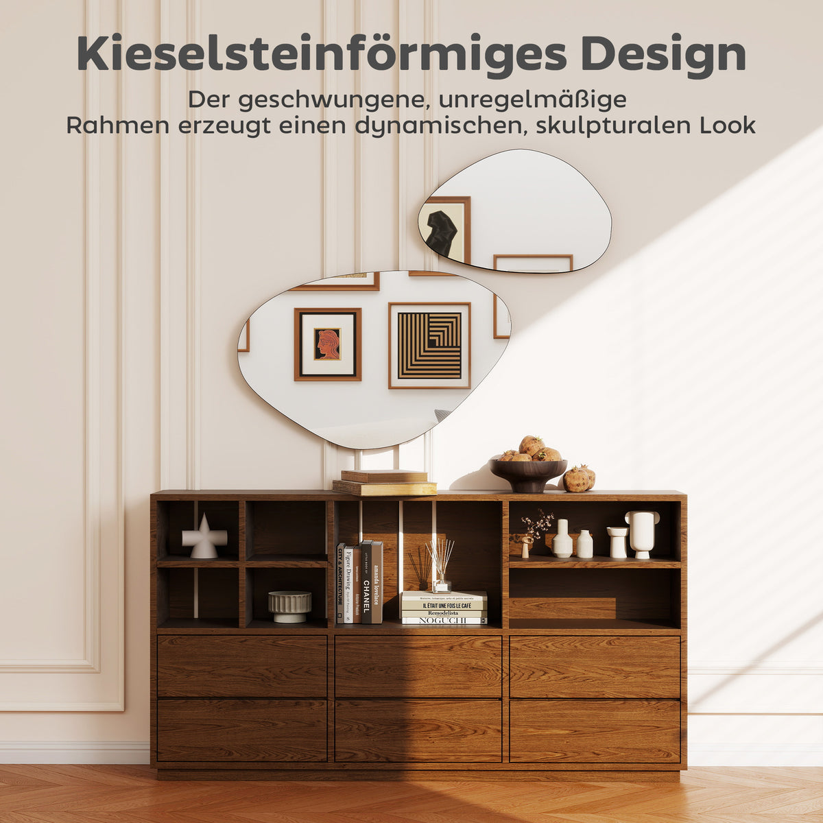 2-teiliges Wandspiegel-Set in Kieselform mit Metallrahmen