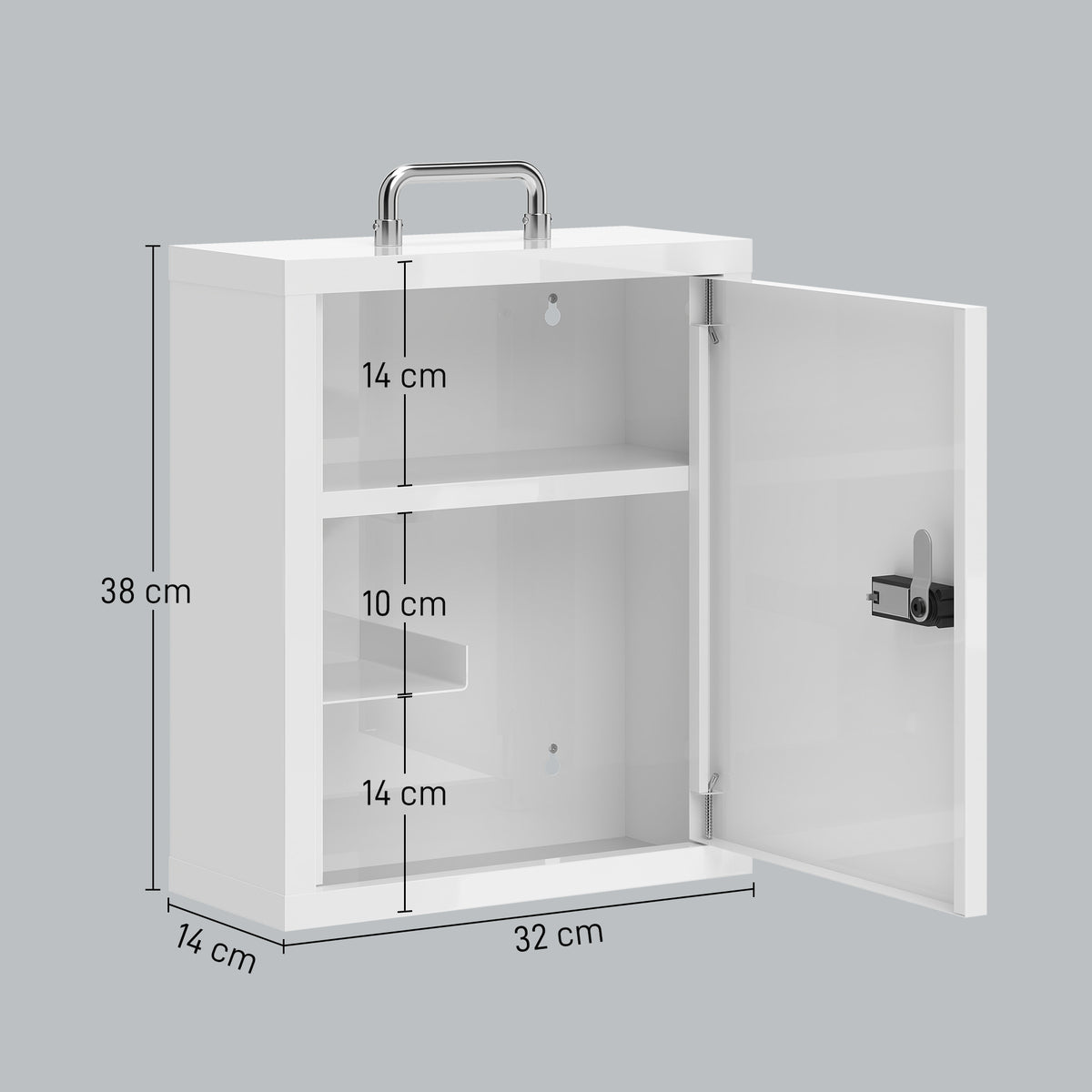 Medizinschrank mit Zahlenschloss und drei Ebenen