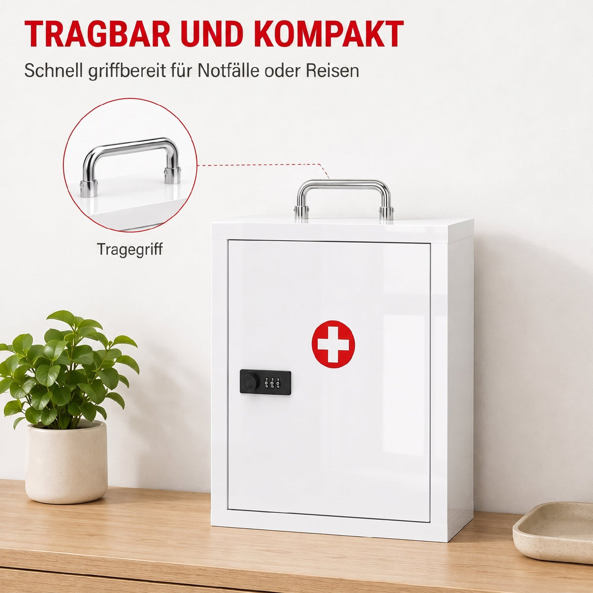 Medizinschrank mit Zahlenschloss und drei Ebenen