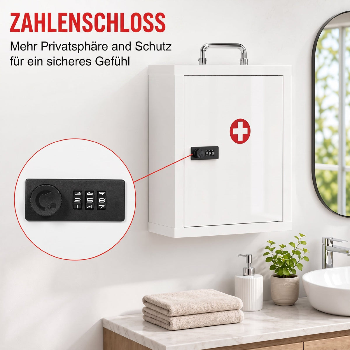 Medizinschrank mit Zahlenschloss und drei Ebenen