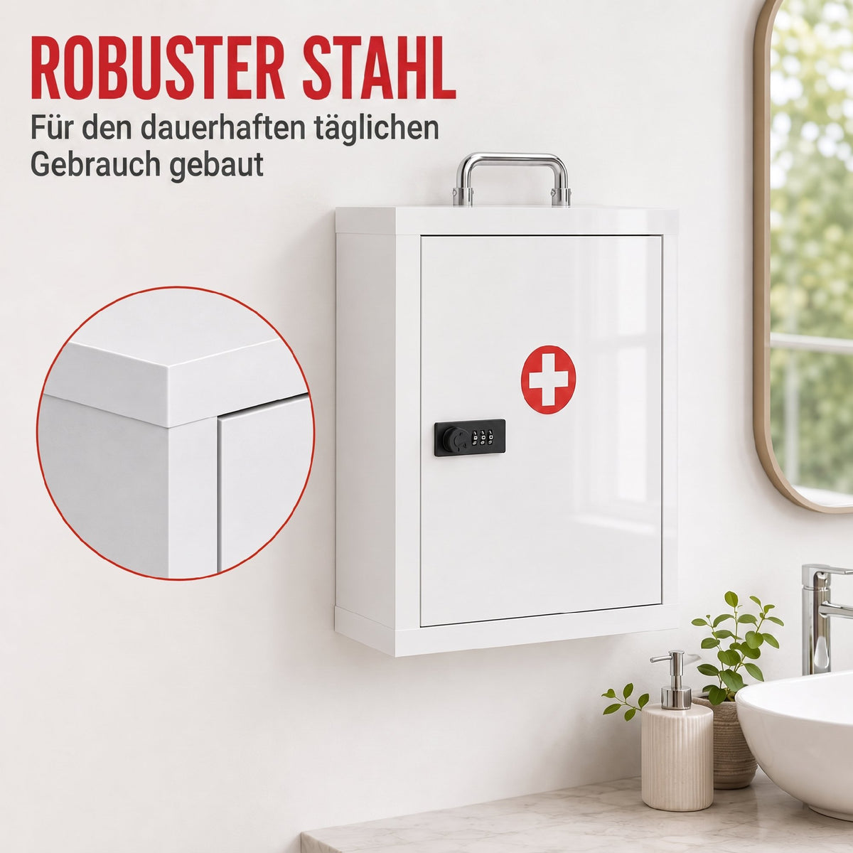 Medizinschrank mit Zahlenschloss und drei Ebenen