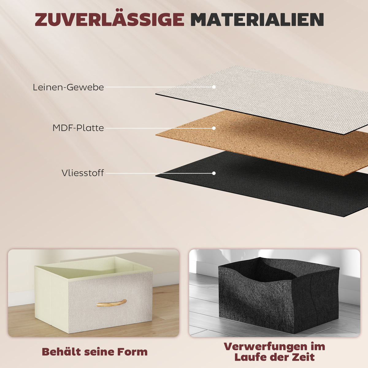 Kommode mit 8 Stoffschubladen und Seitentaschen