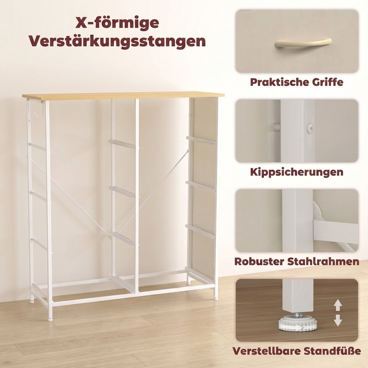 Kommode mit 8 Stoffschubladen und Seitentaschen