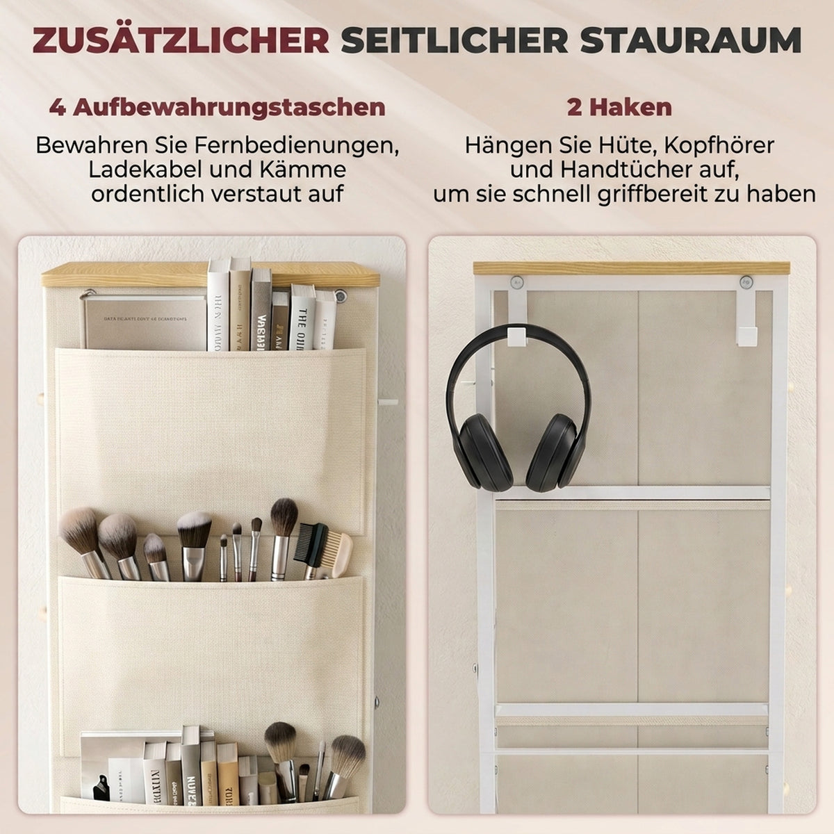 Kommode mit 8 Stoffschubladen und Seitentaschen