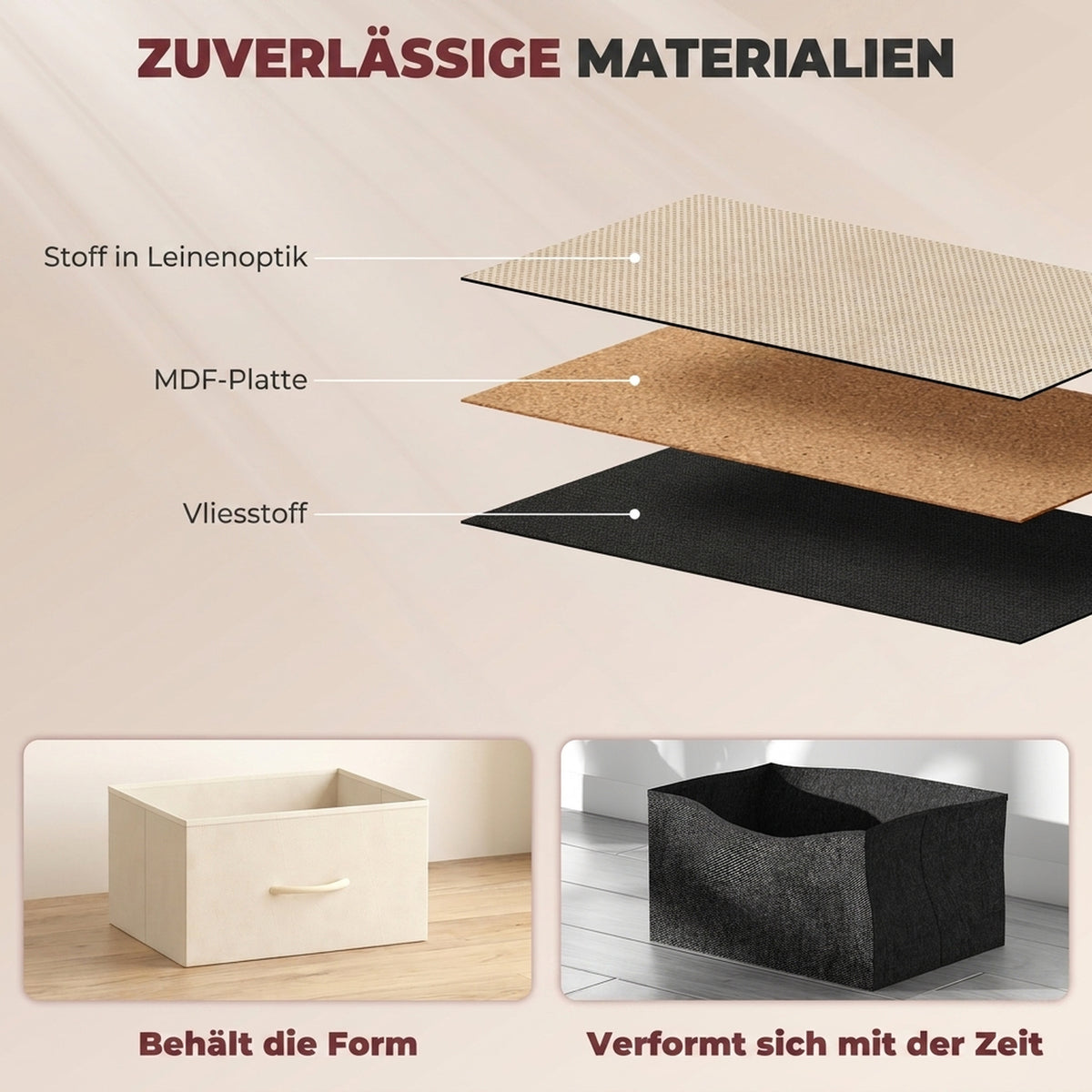 Kommode mit 8 Stoffschubladen und Seitentaschen