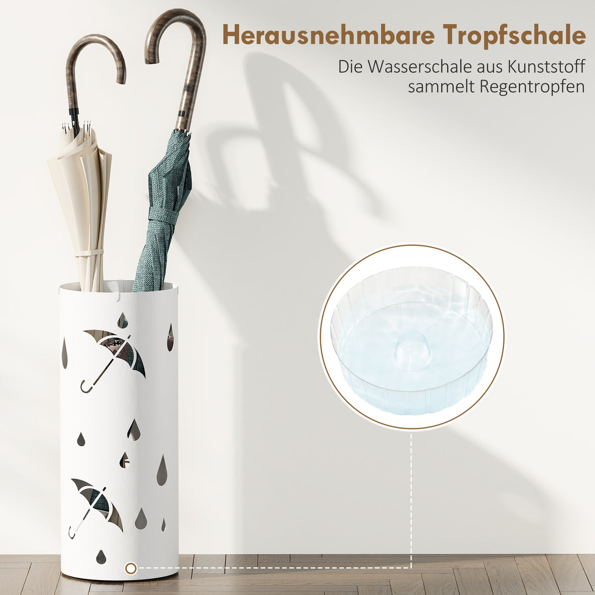 Schirmständer aus Stahl mit Tropfschale, Schwarz