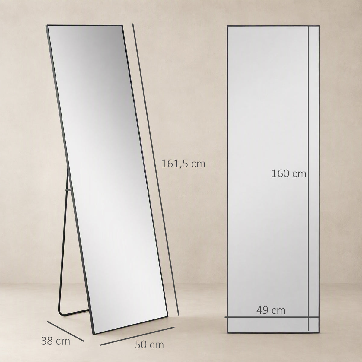 Ganzkörperspiegel mit Aluminiumrahmen und Ständer