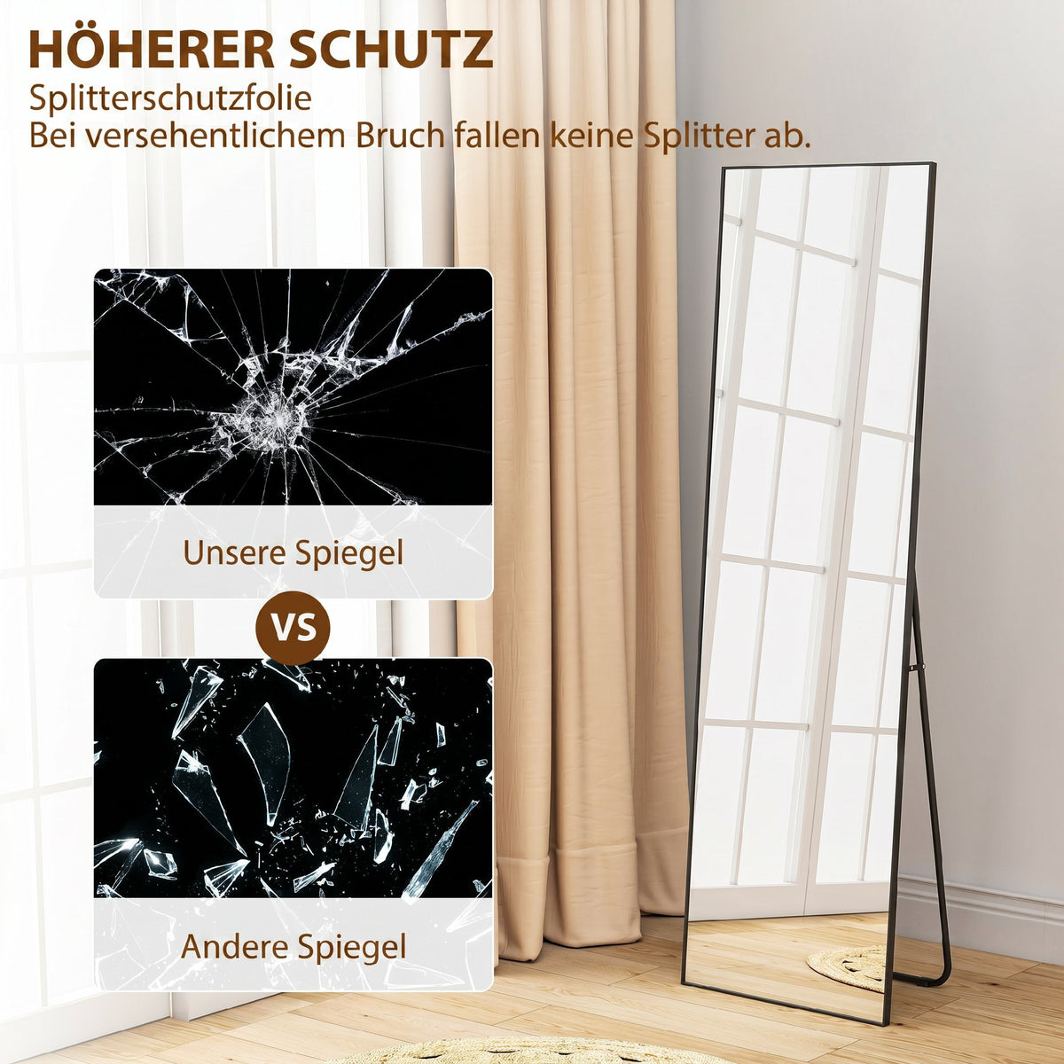 Ganzkörperspiegel mit Aluminiumrahmen und Ständer