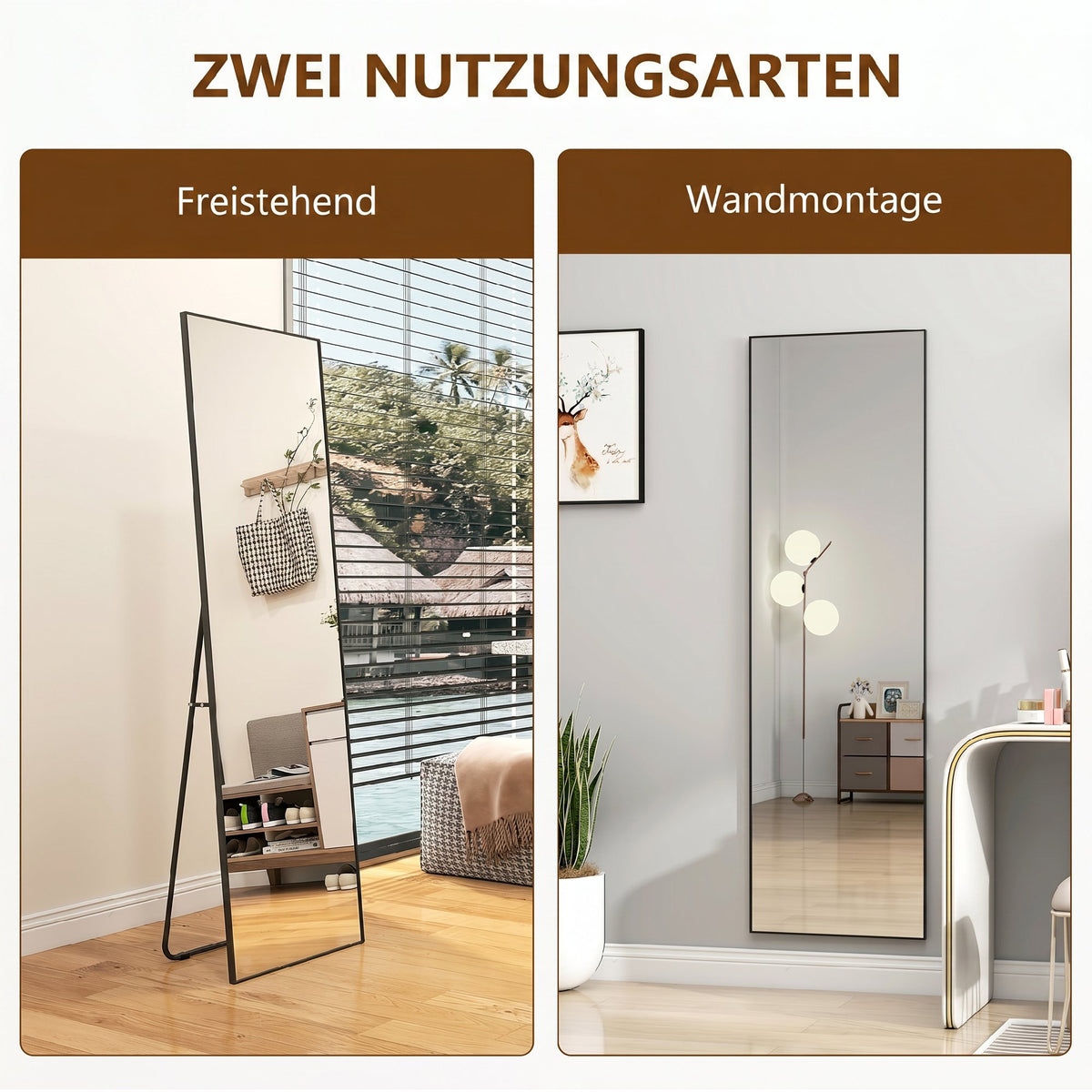 Ganzkörperspiegel mit Aluminiumrahmen und Ständer