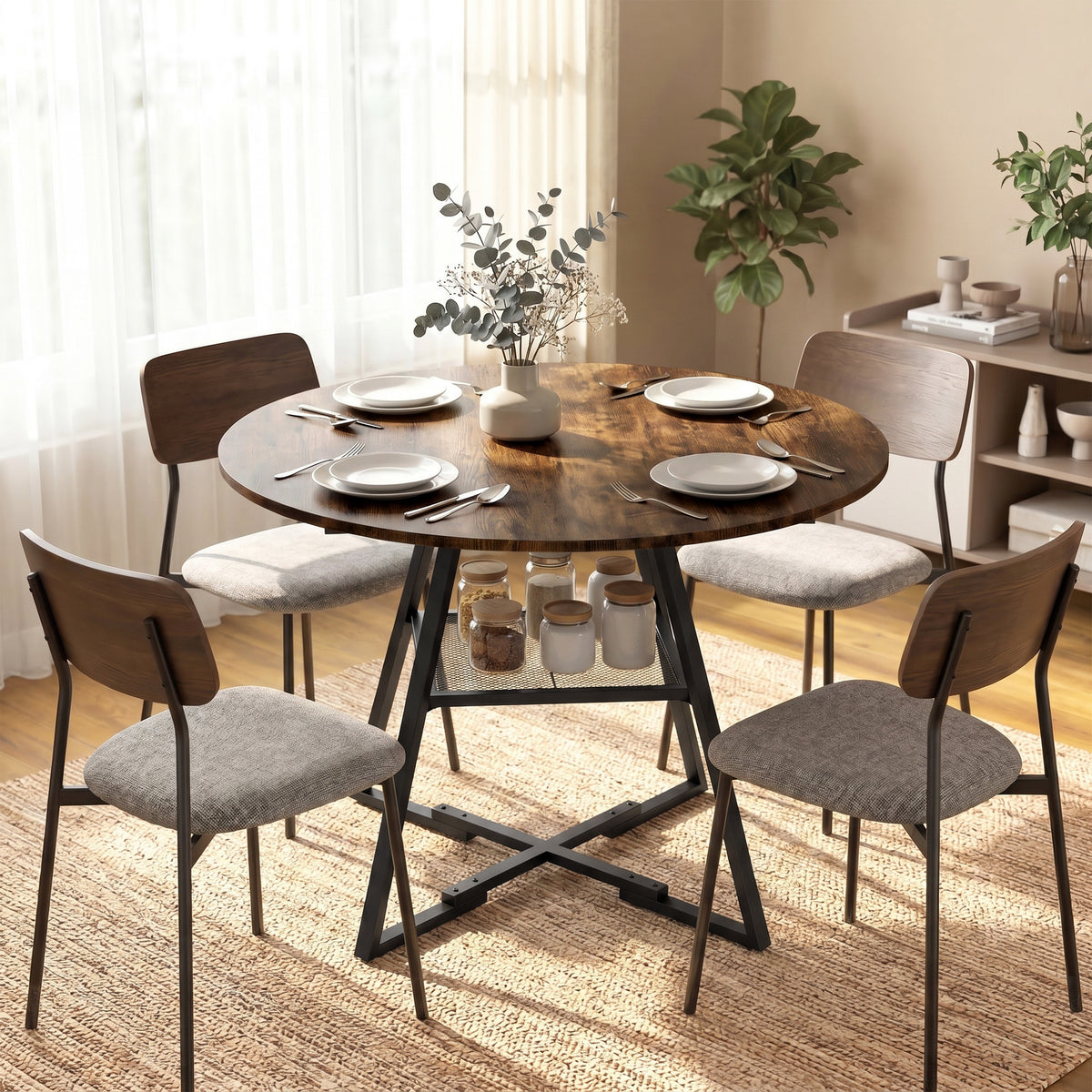Runder Esstisch 100 cm mit Gitterablage