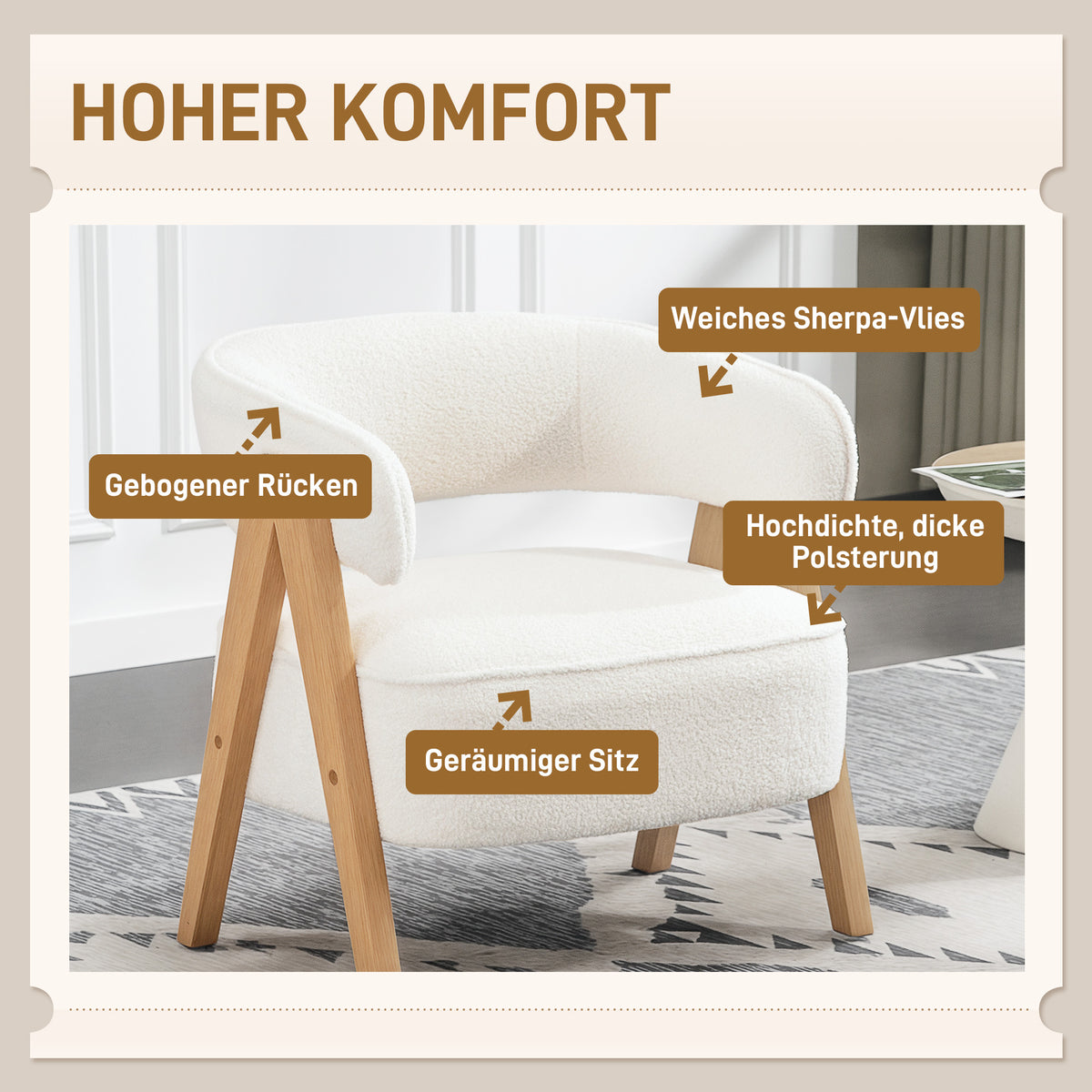 Polstersessel mit Fleece-Bezug und Holzbeinen