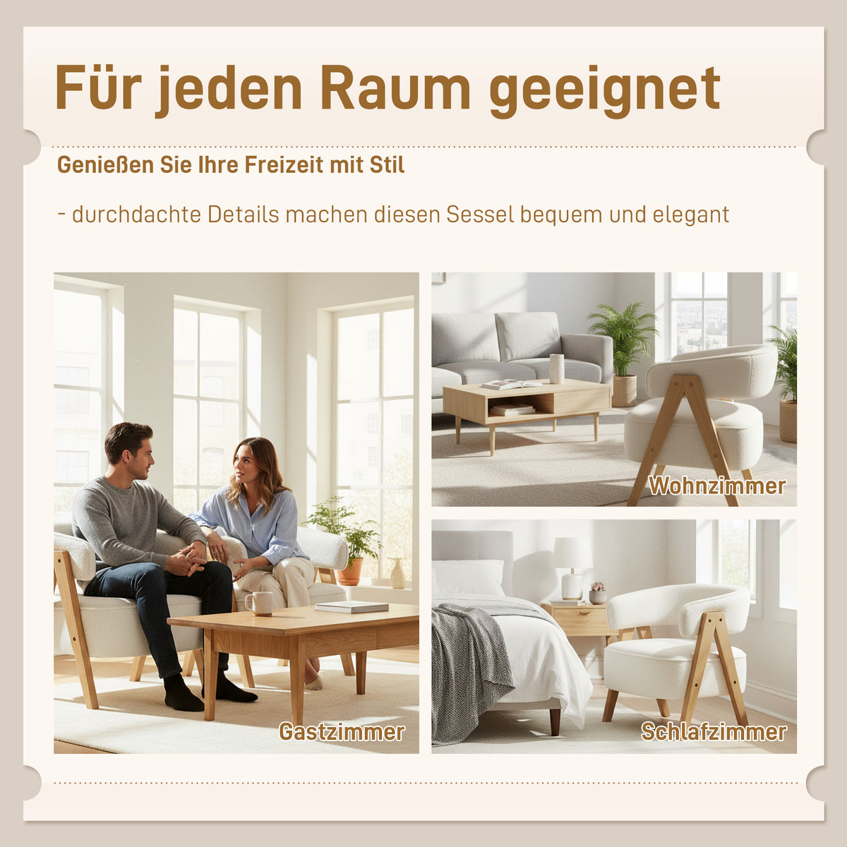 Polstersessel mit Fleece-Bezug und Holzbeinen