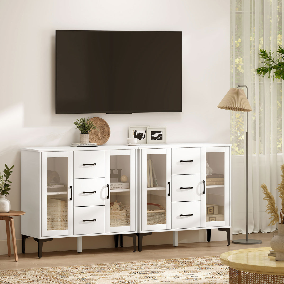 Sideboard mit 3 Schubladen und 2 Glastüren