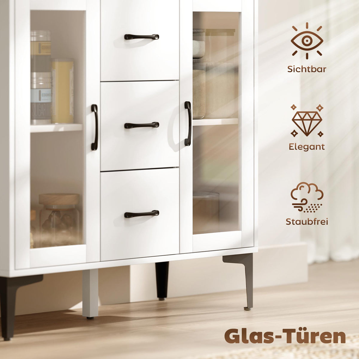 Sideboard mit 3 Schubladen und 2 Glastüren