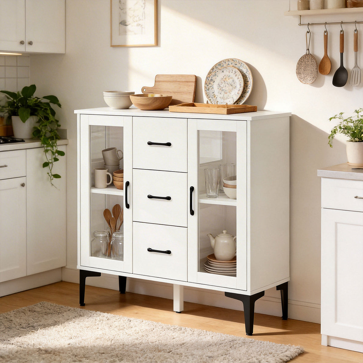 Sideboard mit 3 Schubladen und 2 Glastüren