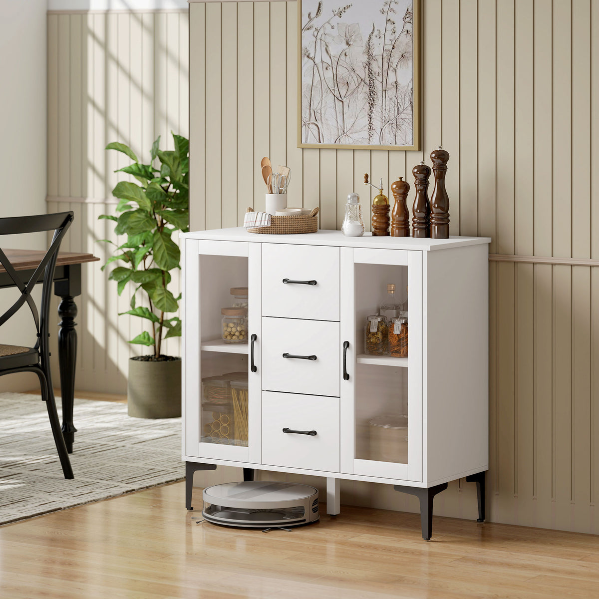 Sideboard mit 3 Schubladen und 2 Glastüren
