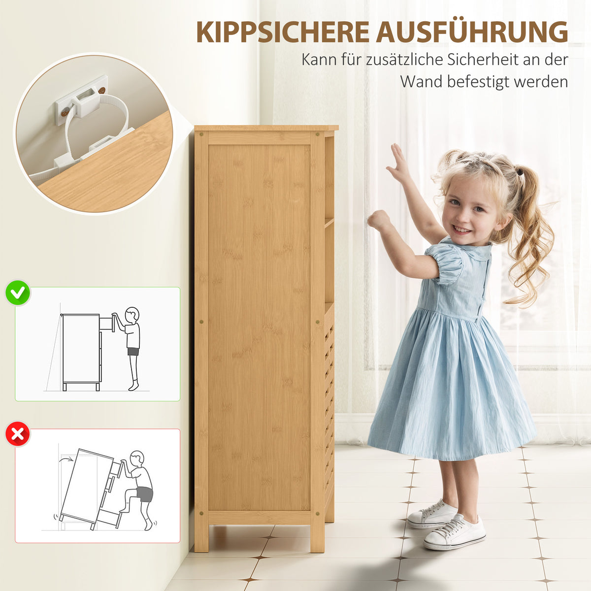 Badezimmerschrank aus Bambus mit Lamellentüren