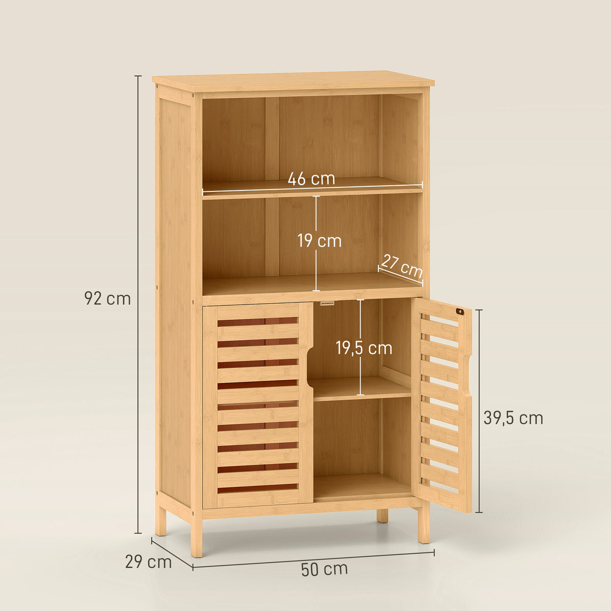 Badezimmerschrank aus Bambus mit Lamellentüren