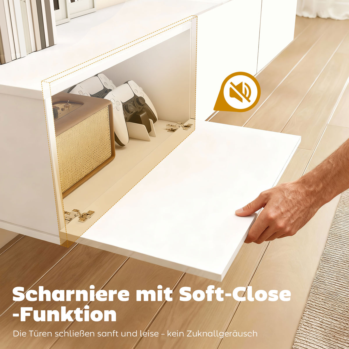 Wandhängendes TV-Lowboard mit drei Klappen, Weiß