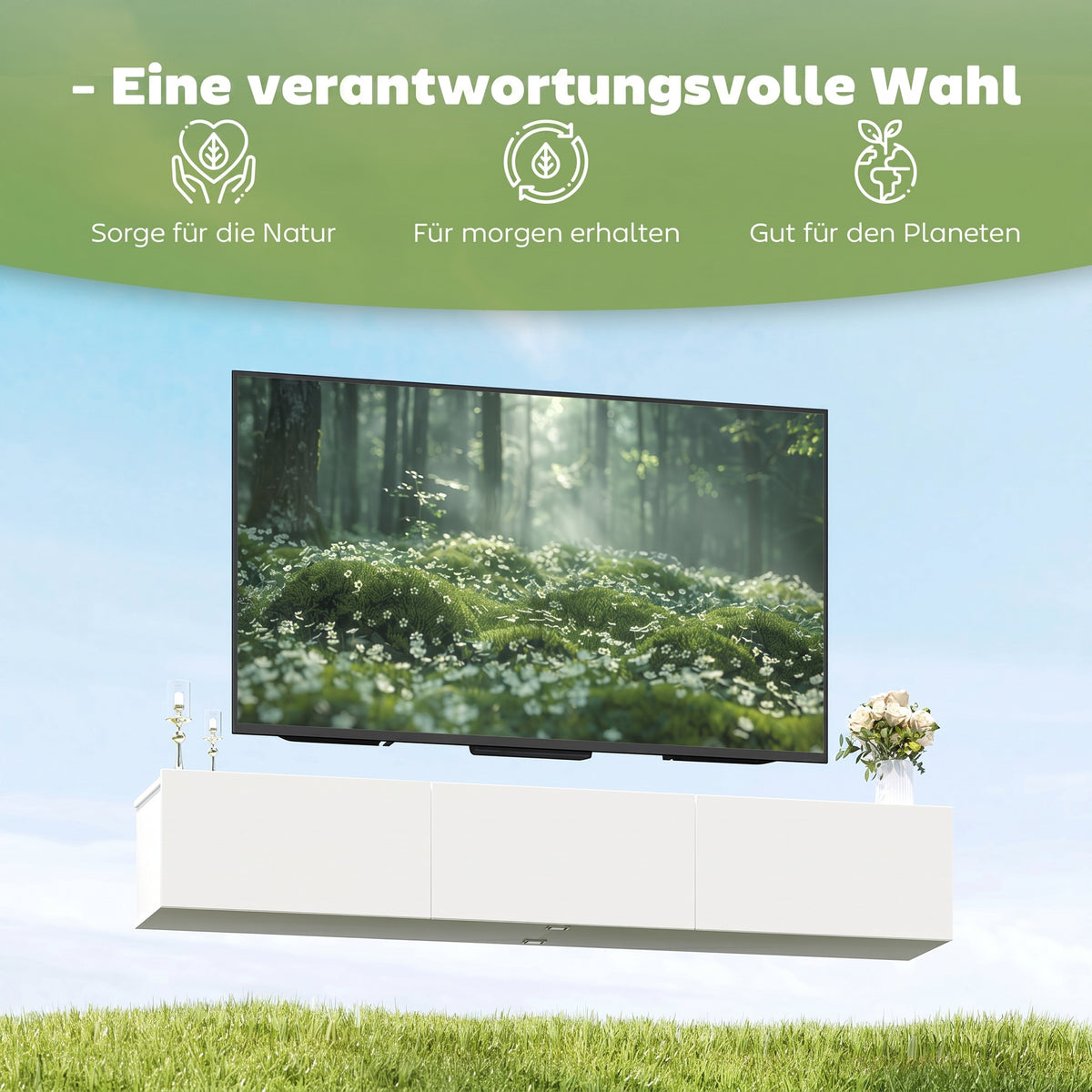 Wandhängendes TV-Lowboard mit drei Klappen, Weiß