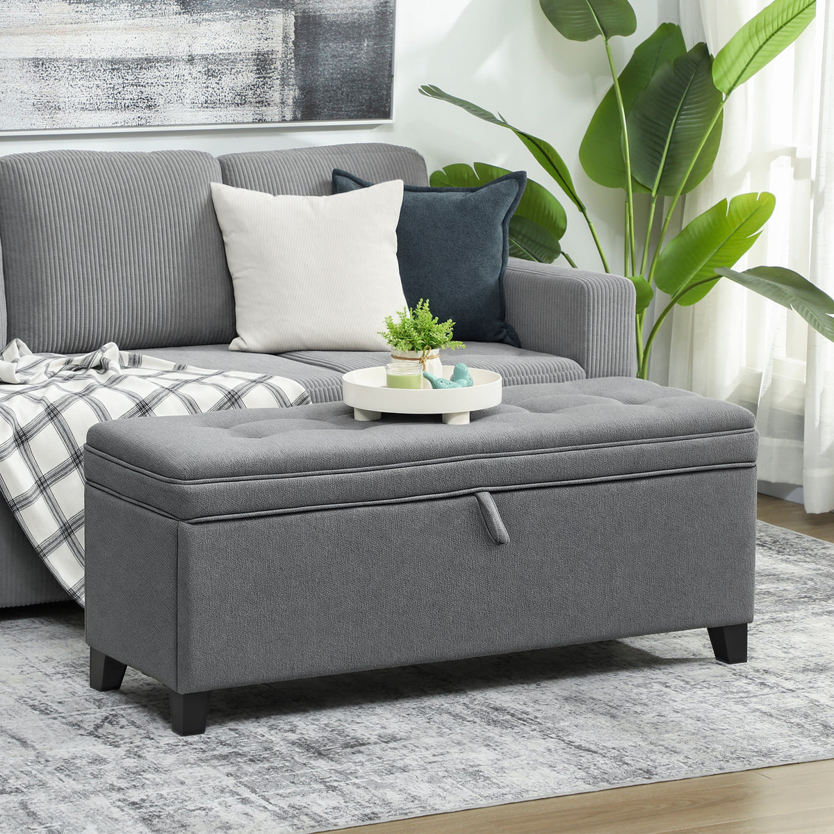 Polsterbank mit 112 l Stauraum und Knopfdesign