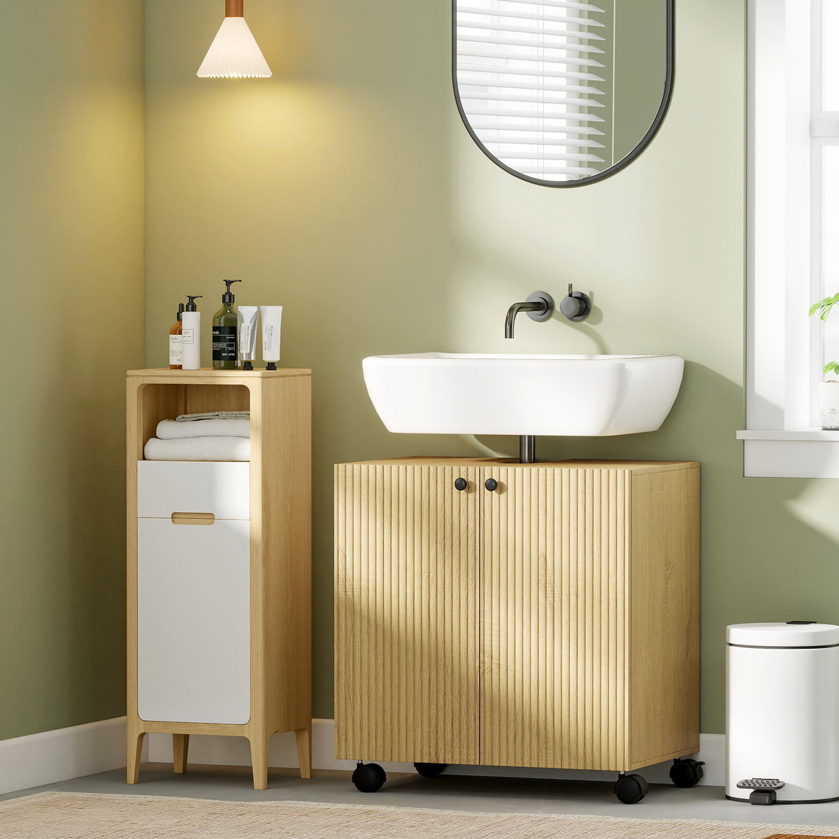 Waschbeckenunterschrank mit Rollen und verstellbarem Regal