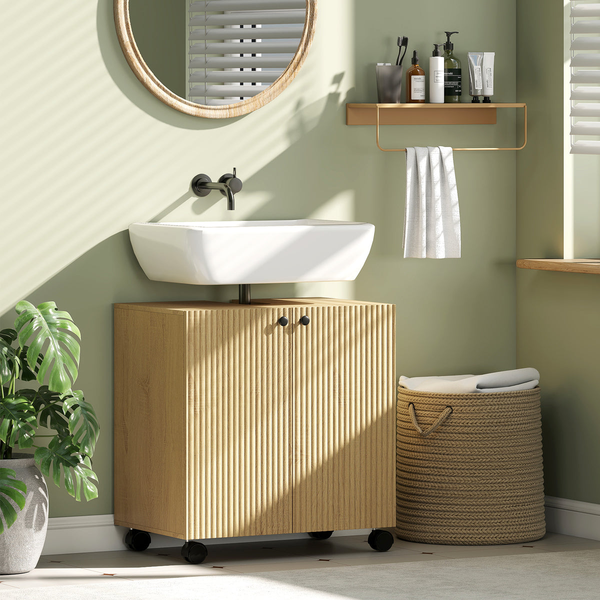 Waschbeckenunterschrank mit Rollen und verstellbarem Regal