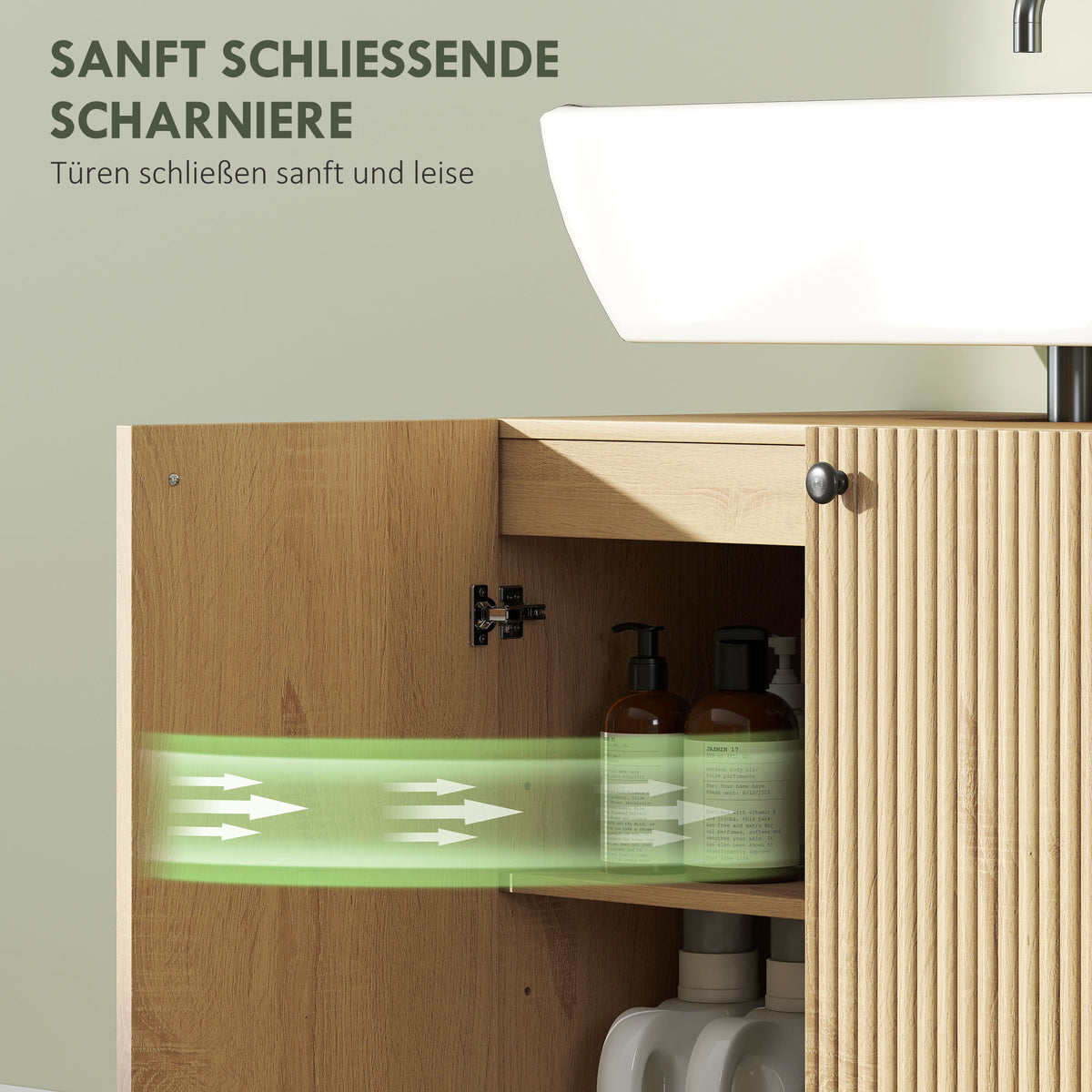 Waschbeckenunterschrank mit Rollen und verstellbarem Regal